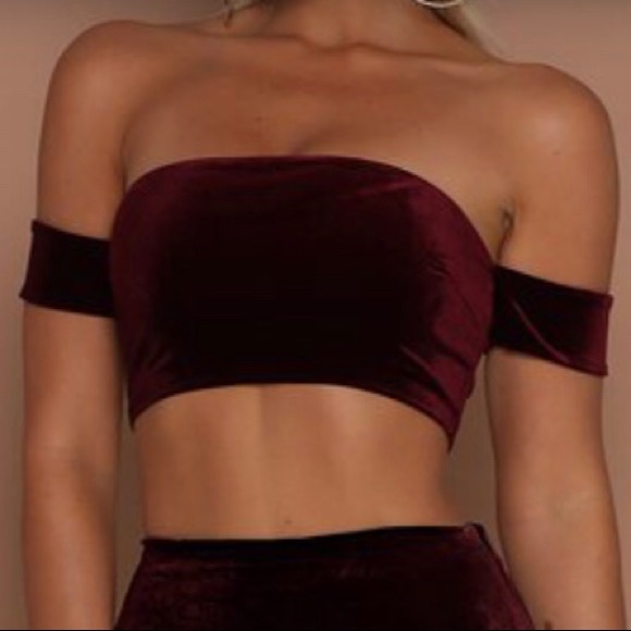 Meshki Tops - NWT Meshki Velvet Burgandy Heidi Bardot Crop Large